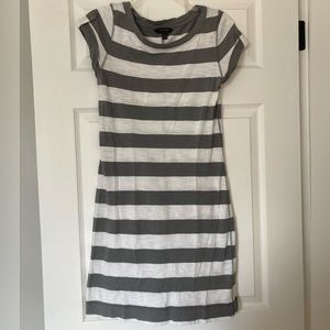 Gray and white striped 100% cotton dress.